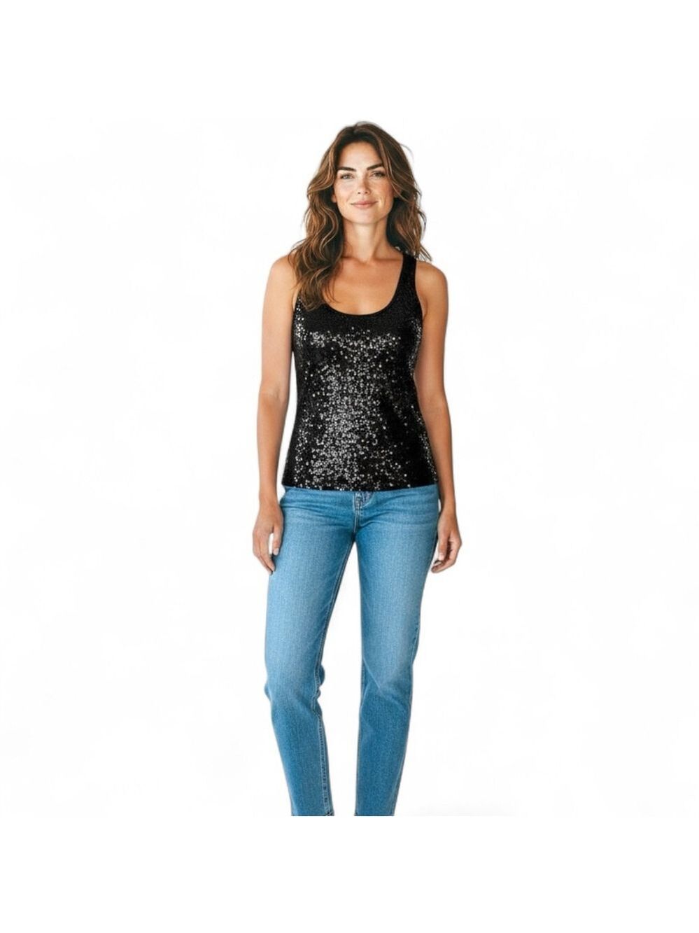 Arden B. Women’s Size S Black Sequin Tank Top – Scoop Neck Party Cami